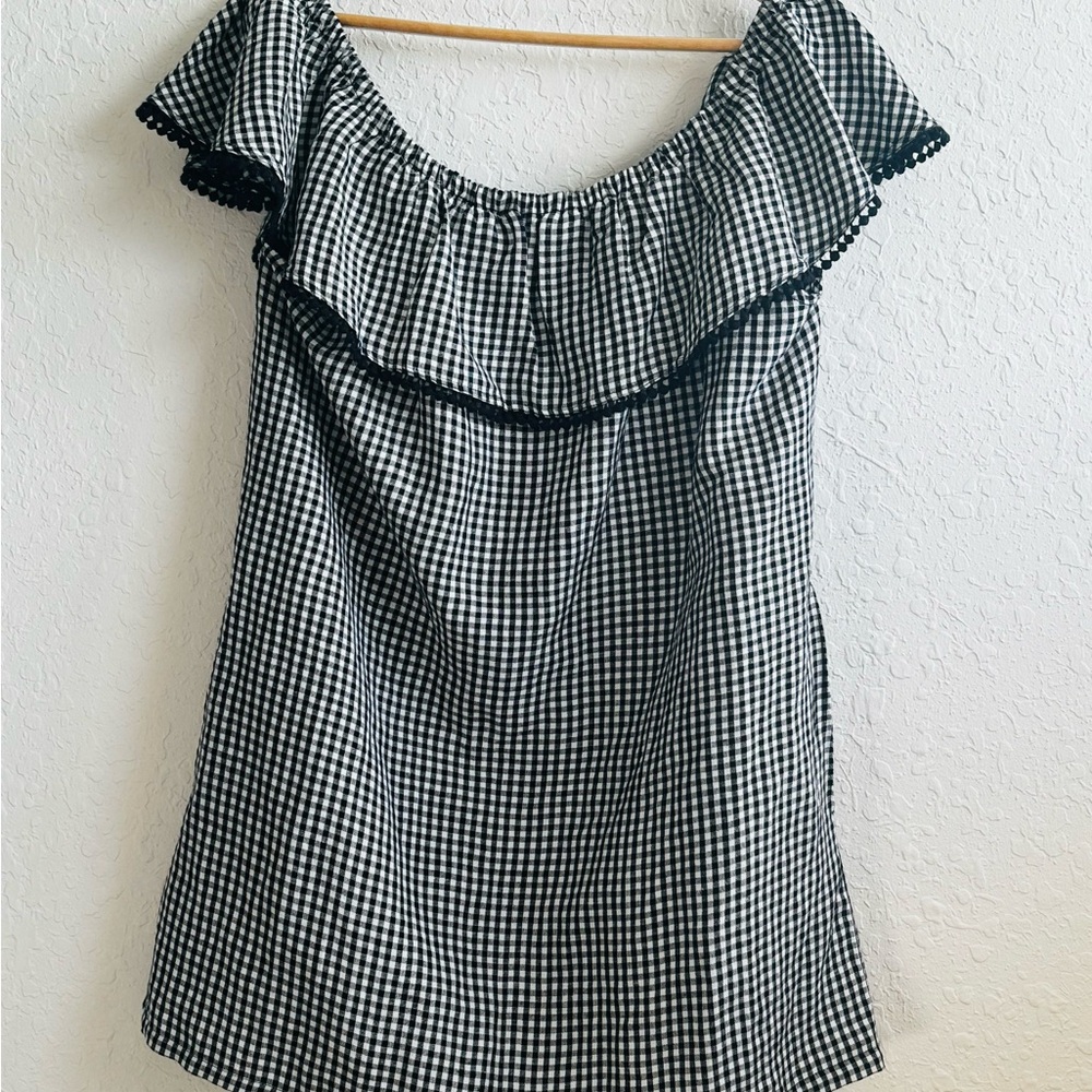 Tommy Bahama Black and White Gingham Off-Shoulder dress